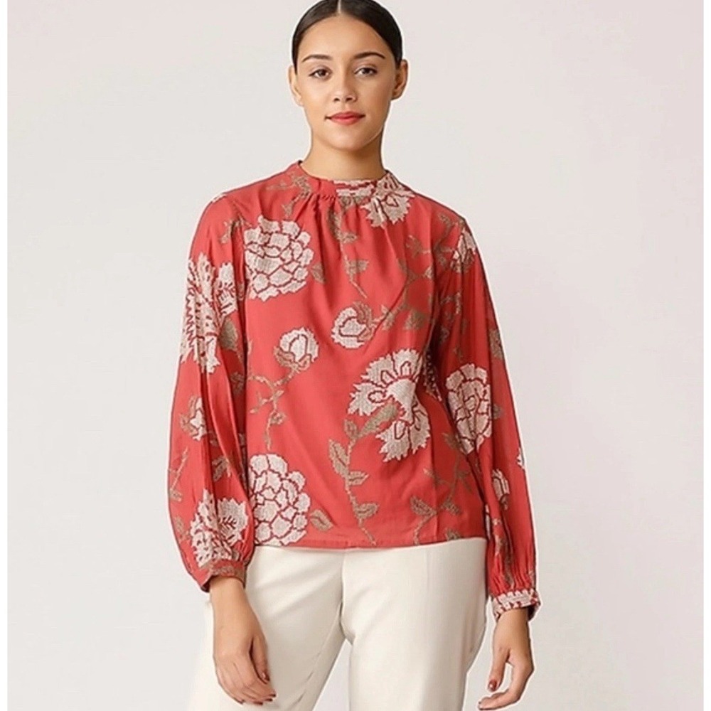 Anthropologie Payal Pratap Rhododendron Cross Stitch Embroidered Blouse - 18W - Picture 9 of 10